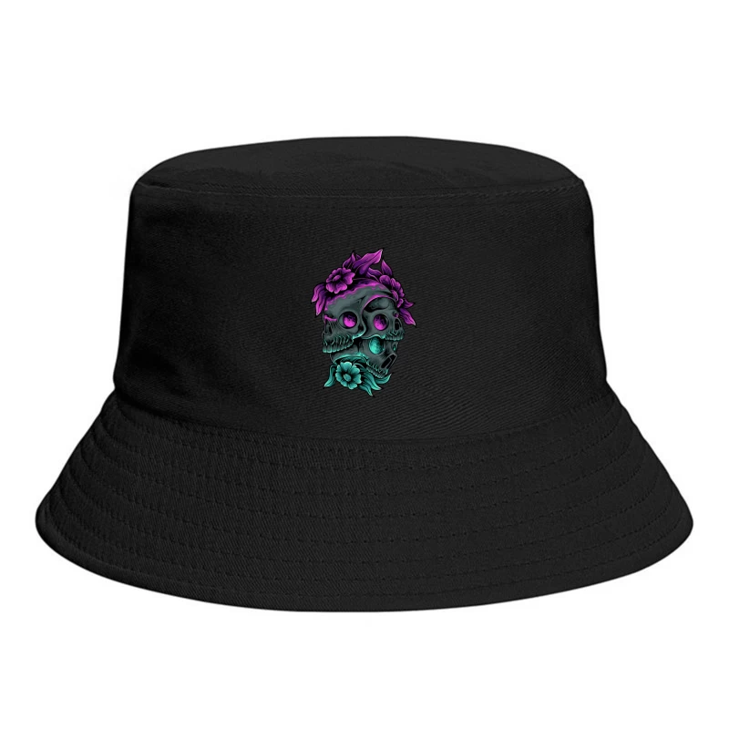 Colorful Skull Art with Floral Elements Bucket Hat