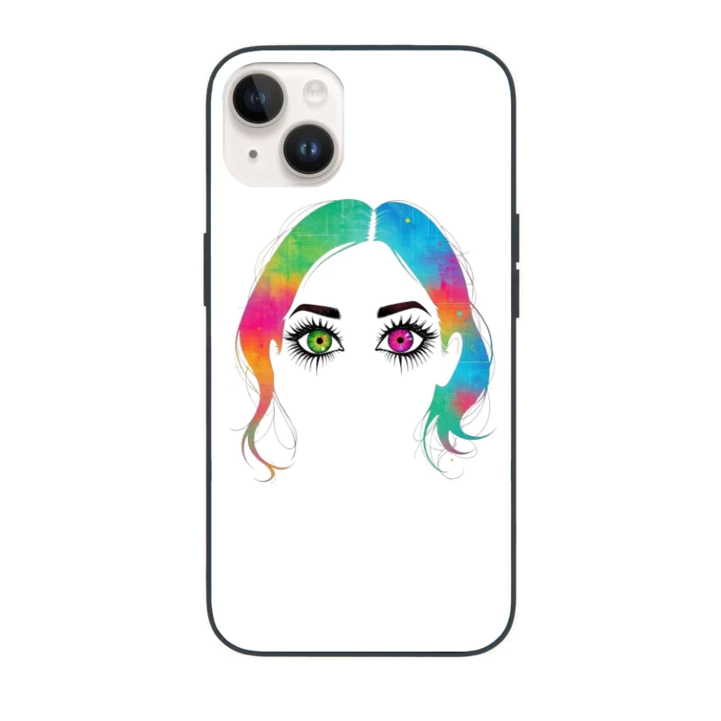 Artistic Rainbow Portrait with Heterochromatic Eyes iPhone Case