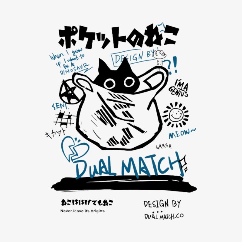 Dual Match Katzenzeichnung Damen Langarm T-Shirt
