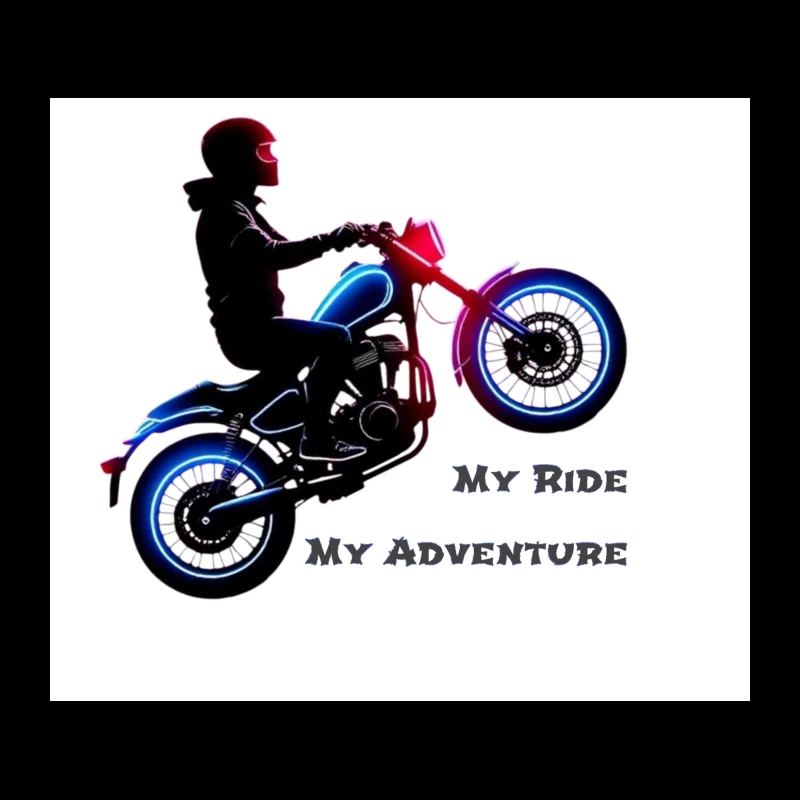 Neon-Lit Motorcycle Rider Silhouette with Adventure Quote Tapestry