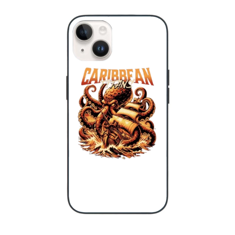 Giant Caribbean Octopus Attacking Sailing Ship Illustration iPhone Case