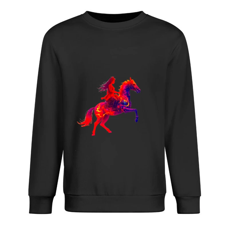 Mystical Red Horse and Rider Silhouette Fantasy Art Male Pullover Sweatshirt