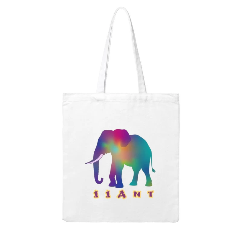 Rainbow Gradient Elephant Silhouette with "11ANT" Text Cotton Tote Bag