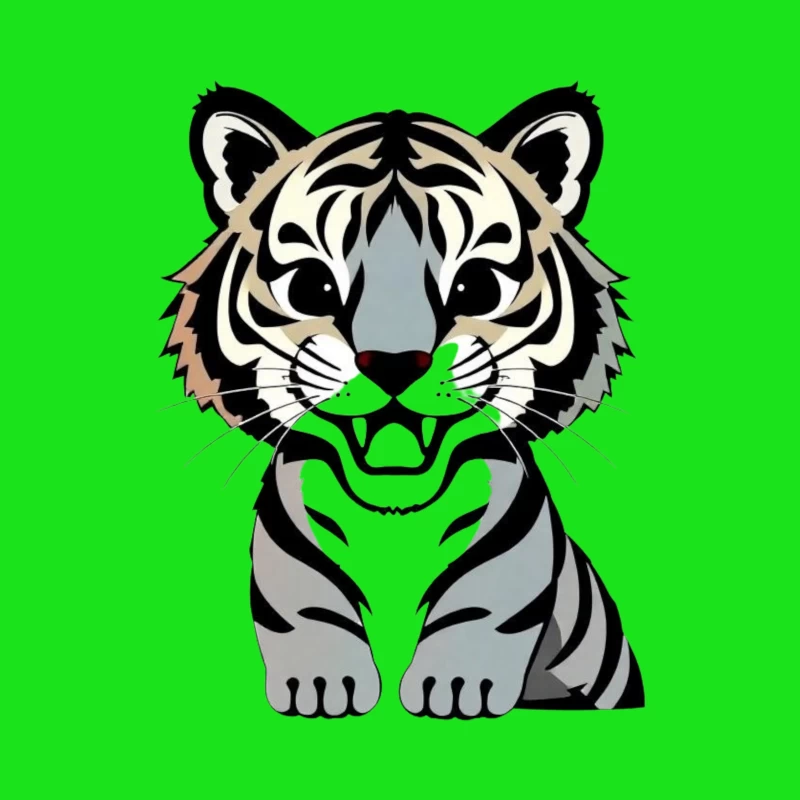 Cartoon Illustration of a Tiger Throw Pillow