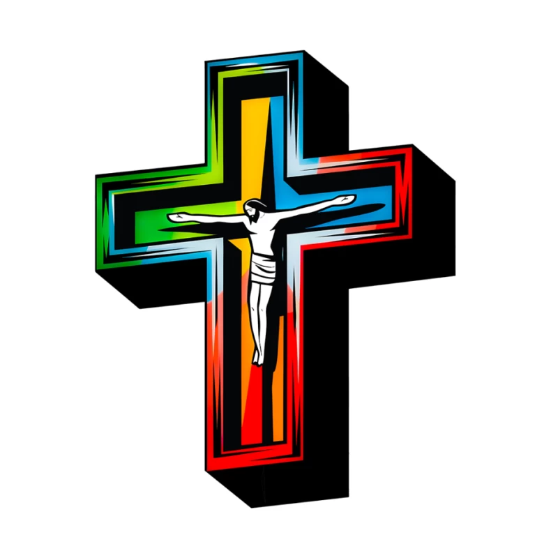 Colorful Modern Christian Cross with Crucifixion Pin