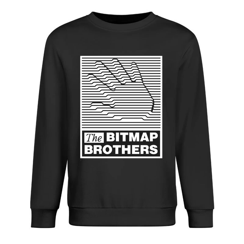 Bitmap Brothers Logo with Striped Hand Optical Illusion Male Pullover Sweatshirt