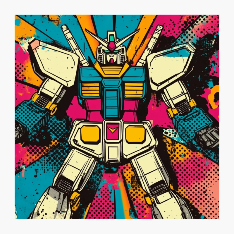 Colorful Pop Art Mecha: Retro Sci-Fi Robot in Action Pin