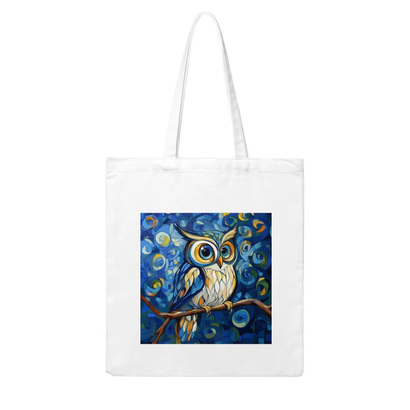Abstract Owl Painting in Swirling Night Sky Cotton Tote Bag