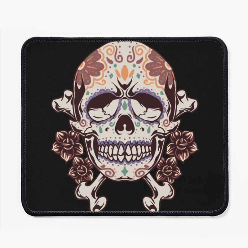 Decorative Skull with Crossbones and Floral Elements Mouse Pad