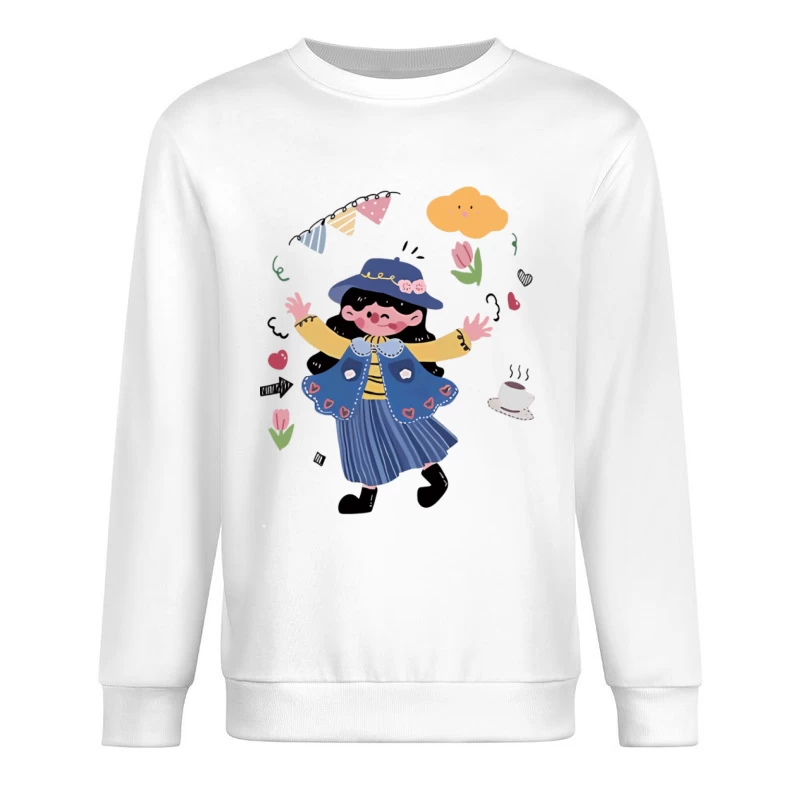 Fröhliches Mädchen im Garten Herren Pullover Sweatshirt