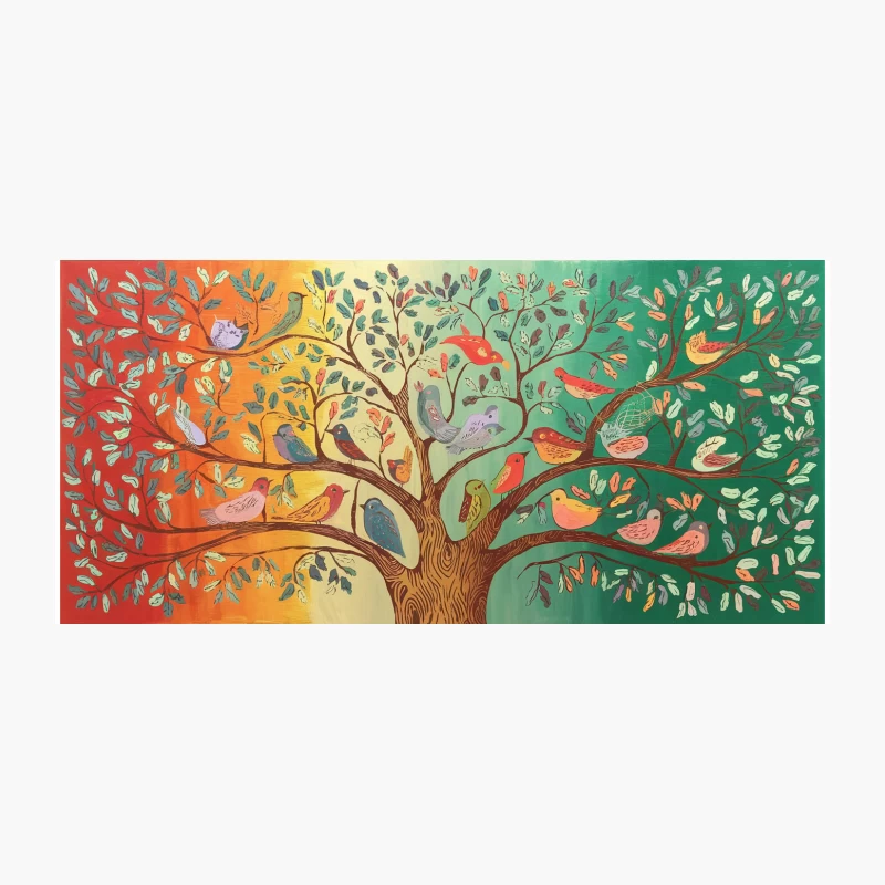 Vibrant Tree of Life with Seasonal Birds Coffee Mug