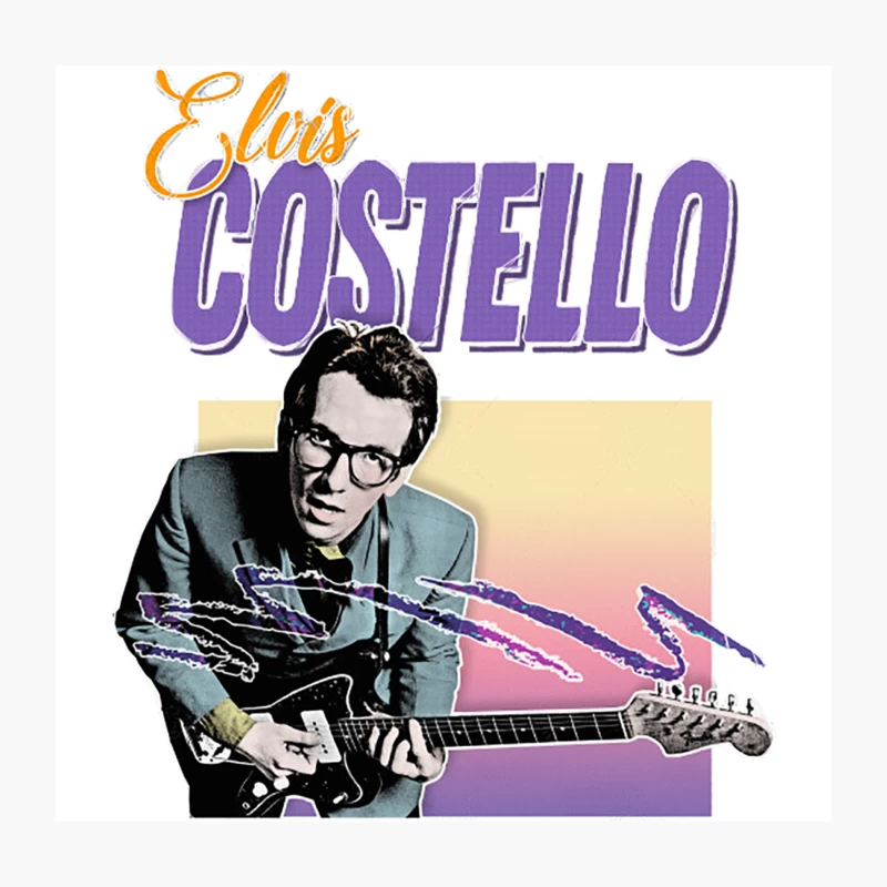 Elvis Costello  80s Style Aesthetic Design Throw Pillow