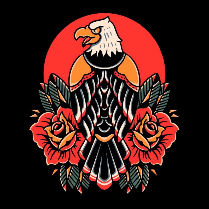 Eagle and Roses Tattoo Art Pin