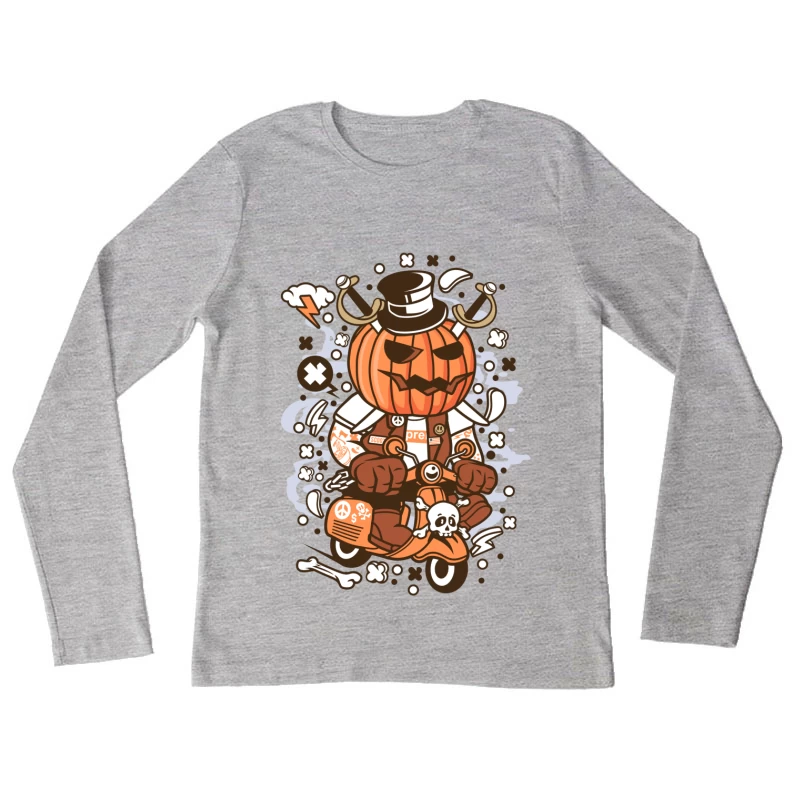 Motard à Tête de Citrouille avec Chapeau Haut de Forme Femme Manches Longues T-Shirt