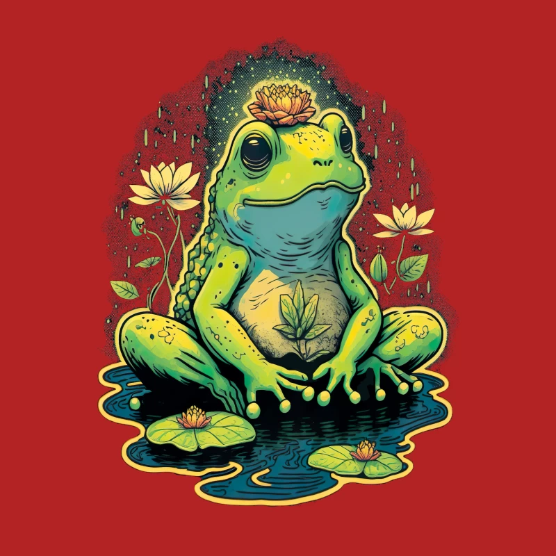 Frog cartoon nature flowers water Male T-Shirt