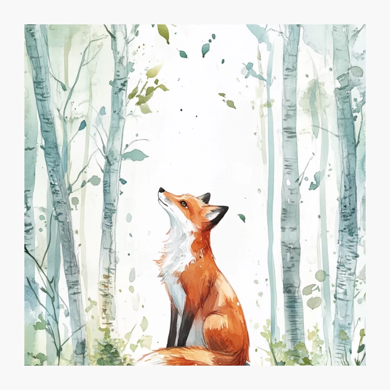 Whimsical Watercolor Fox in Autumn Birch Forest Pin