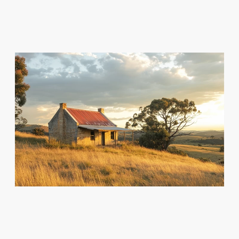 Rustic Cottage in Golden Australian Outback at Sunset Travel Mug