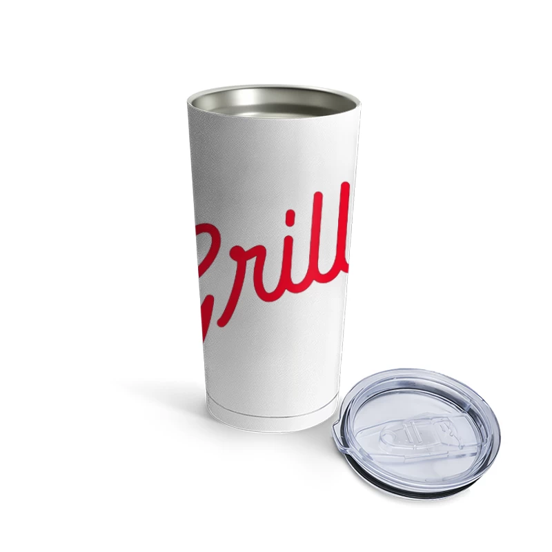 Red Script Logo of Grill'd Restaurant Chain Travel Mug