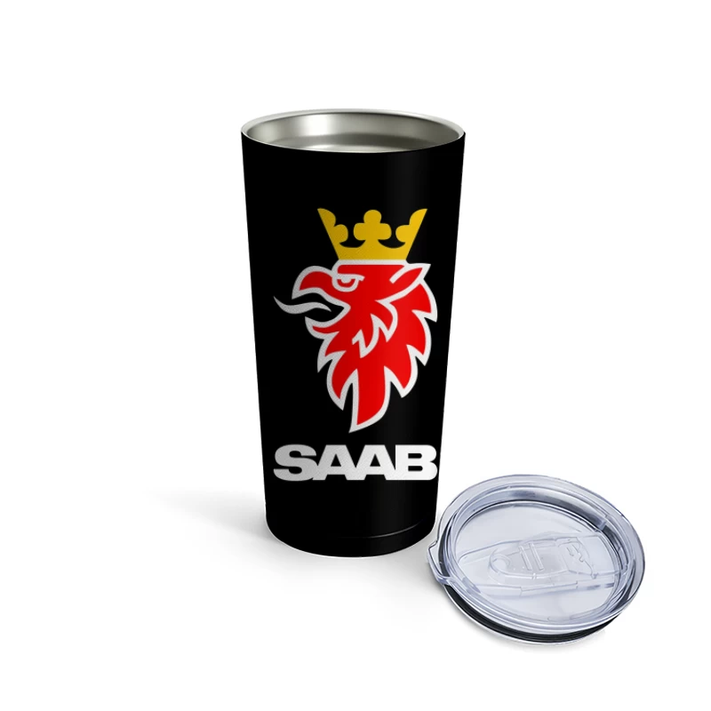 Saab Automotive Red Griffin Logo with Crown Travel Mug