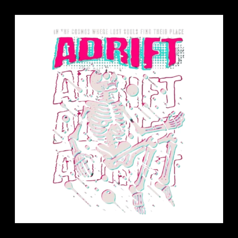 Adrift Skeletal Typography Design in Retro Punk Style Pin