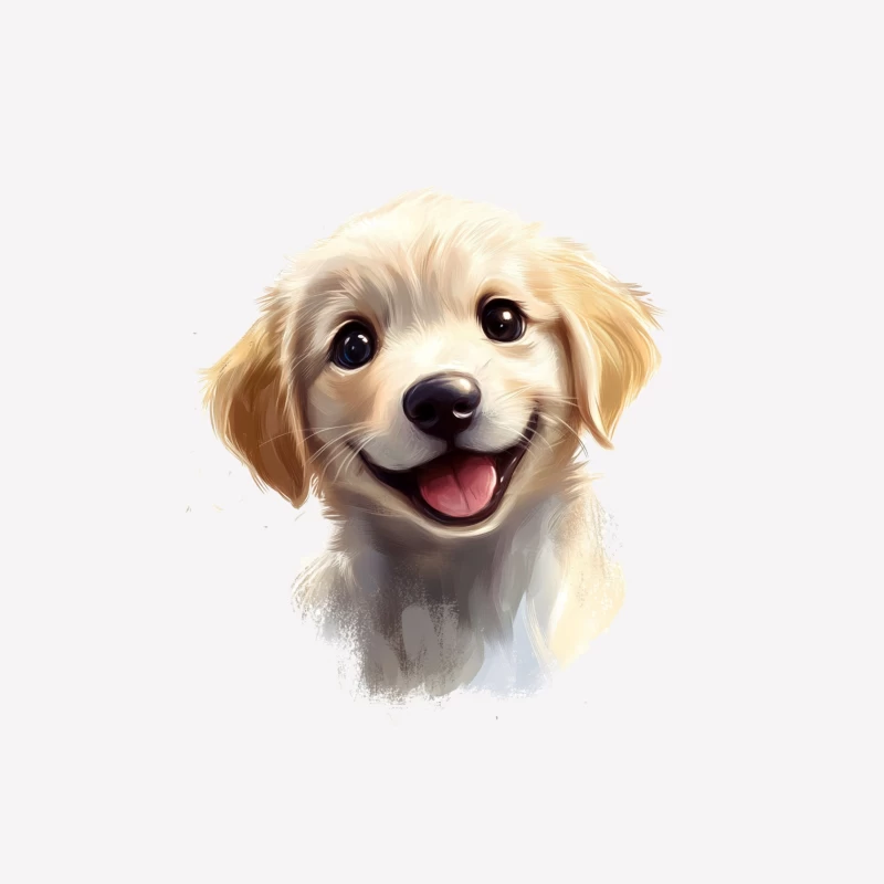 Adorable Smiling Golden Retriever Puppy Digital Portrait Female T-Shirt