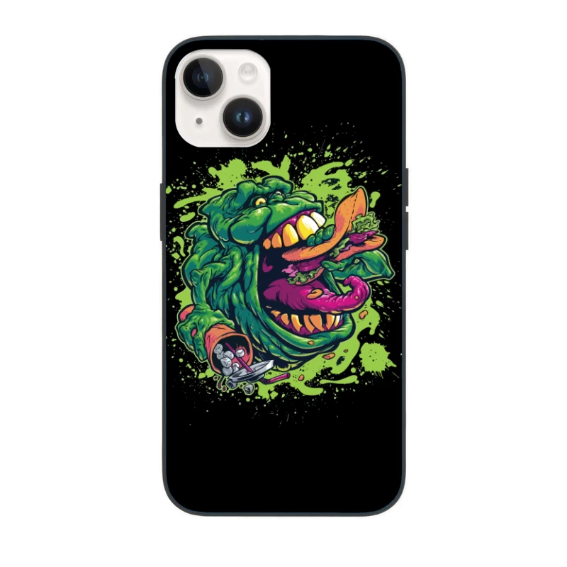 Colorful Monster Eating Food Illustration iPhone Case