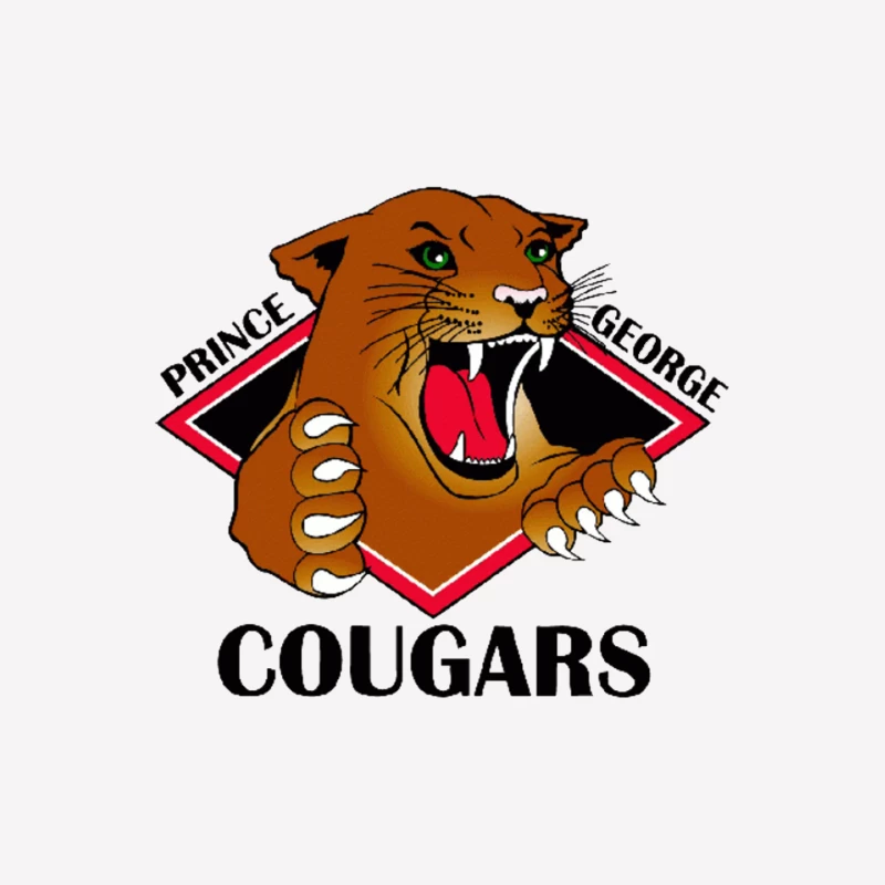 Prince George Cougars Sports Team Logo with Fierce Cougar Mascot Male T-Shirt