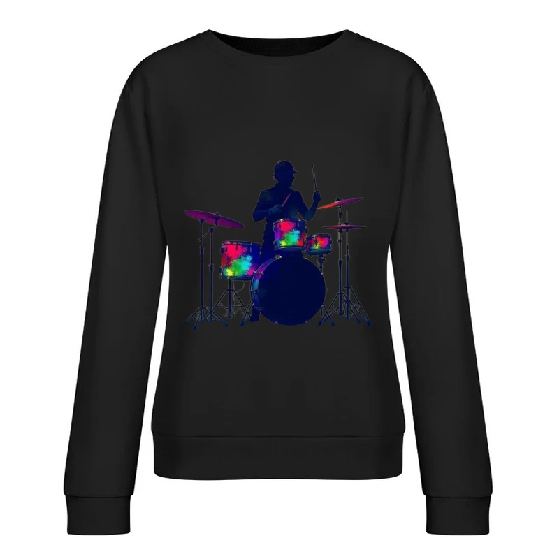 Colorful Silhouette of a Drummer Female Pullover Sweatshirt