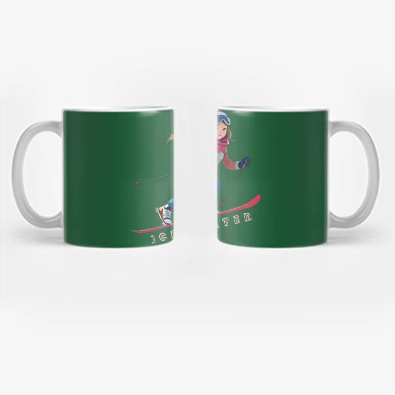 Animated Ice Skater in Winter Sports Gear Coffee Mug