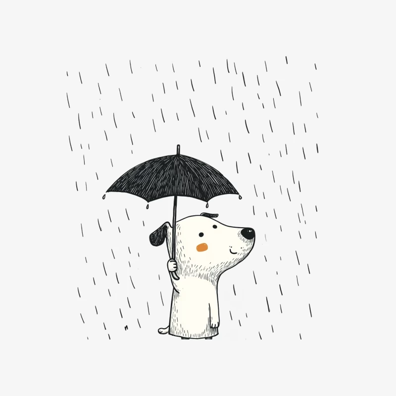 Cute Dog with Umbrella in the Rain Minimalist Illustration Female Pullover Sweatshirt