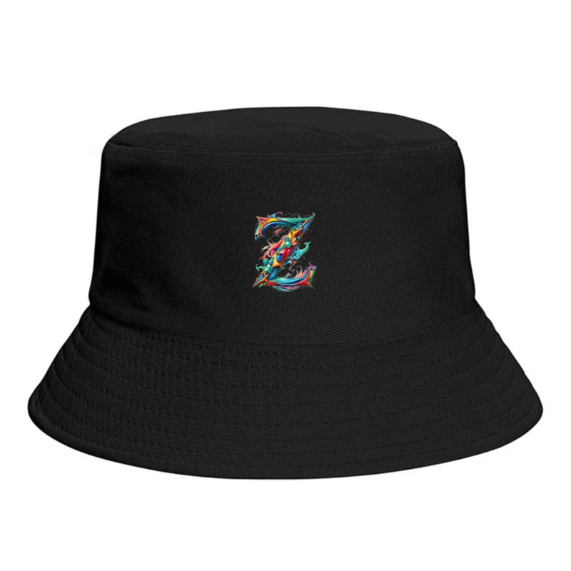 Ornate Floral Letter Z in Vibrant Colors Bucket Hat