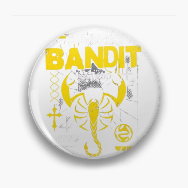 Yellow Bandit Scorpion Grunge Logo Design Pin