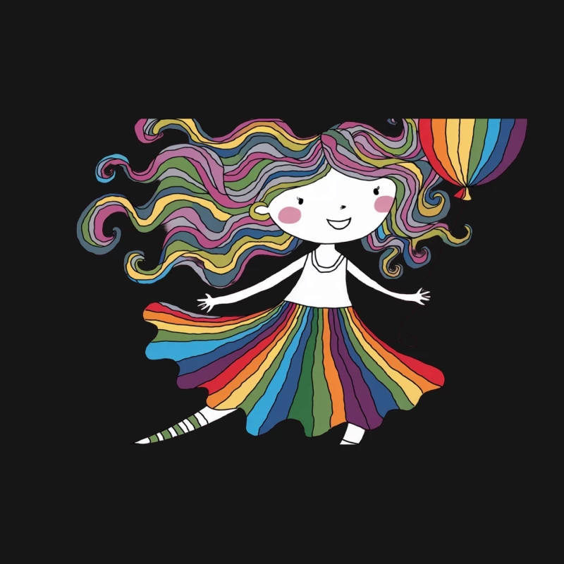 Whimsical Rainbow Character with Colorful Hair and Hot Air Balloon Mouse Pad