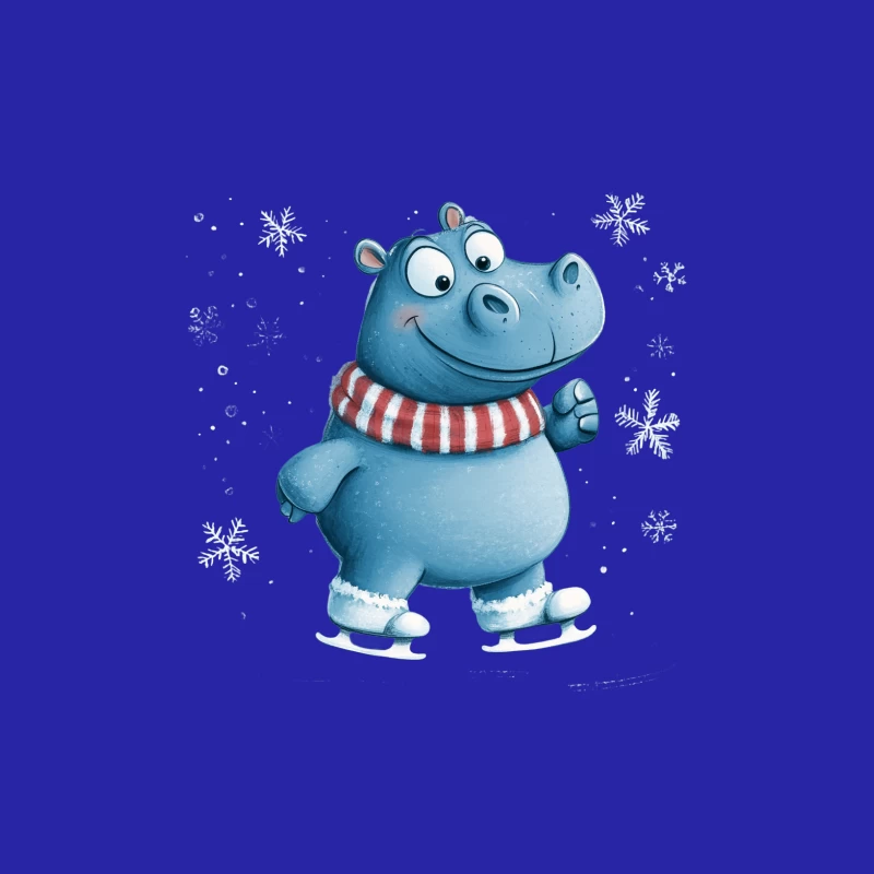 Cute Cartoon Hippo Ice Skating in Winter with Red Striped Scarf Male Tank Top
