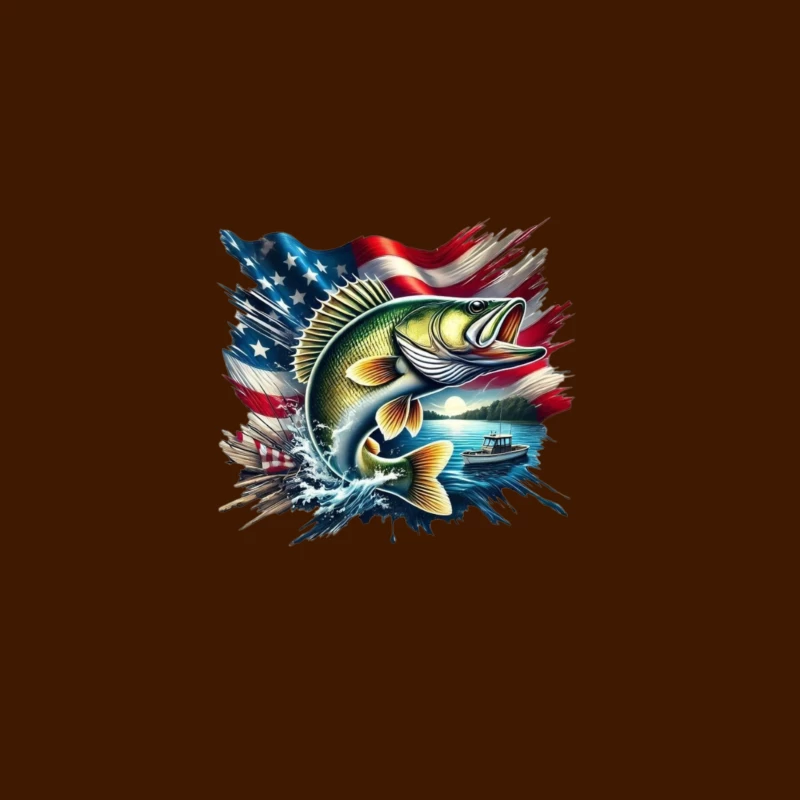 Dynamic Fish with American Flag and Scenic Background Desk Mat