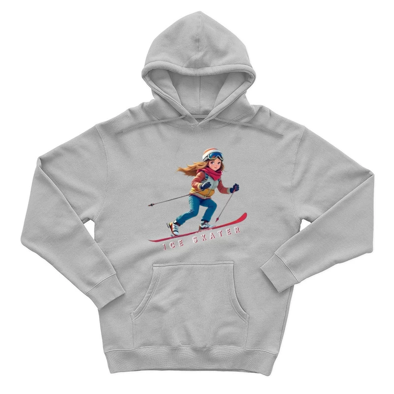 Animated Ice Skater in Winter Sports Gear Male Pullover Hoodie