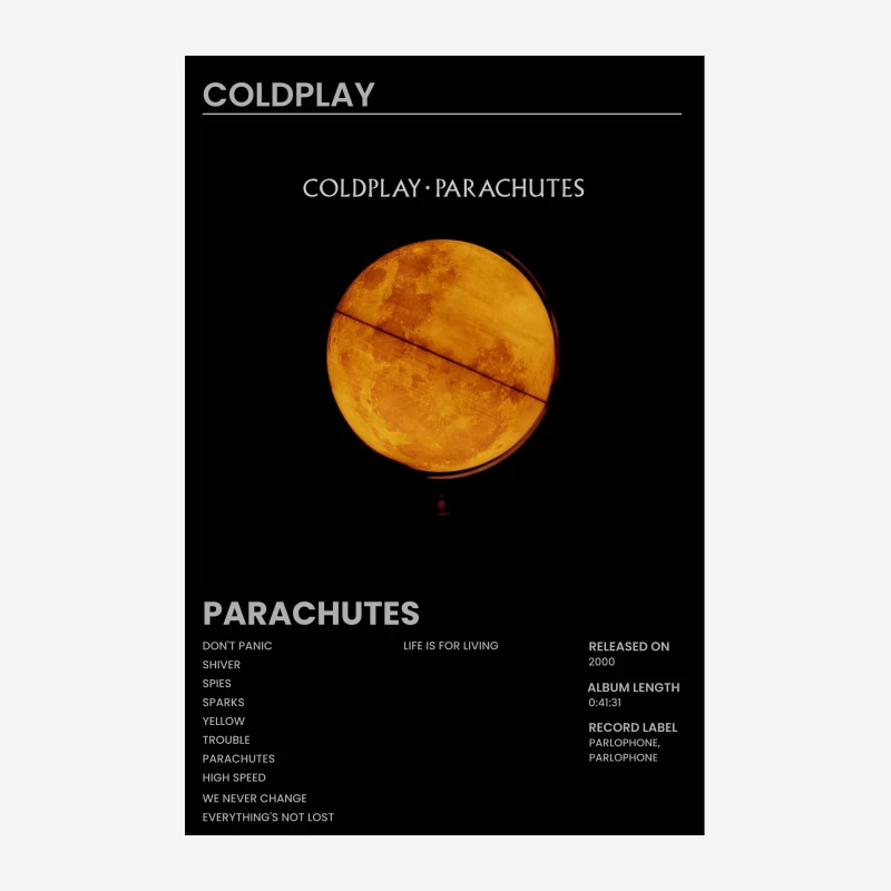 Coldplay's Debut Album "Parachutes" Cover Art and Track Listing Female T-Shirt