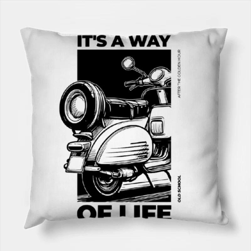 Vintage Scooter Lifestyle Illustration Throw Pillow