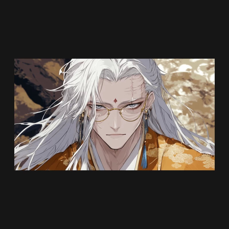 Elegant Elven Anime Character with White Hair and Glasses Desk Mat