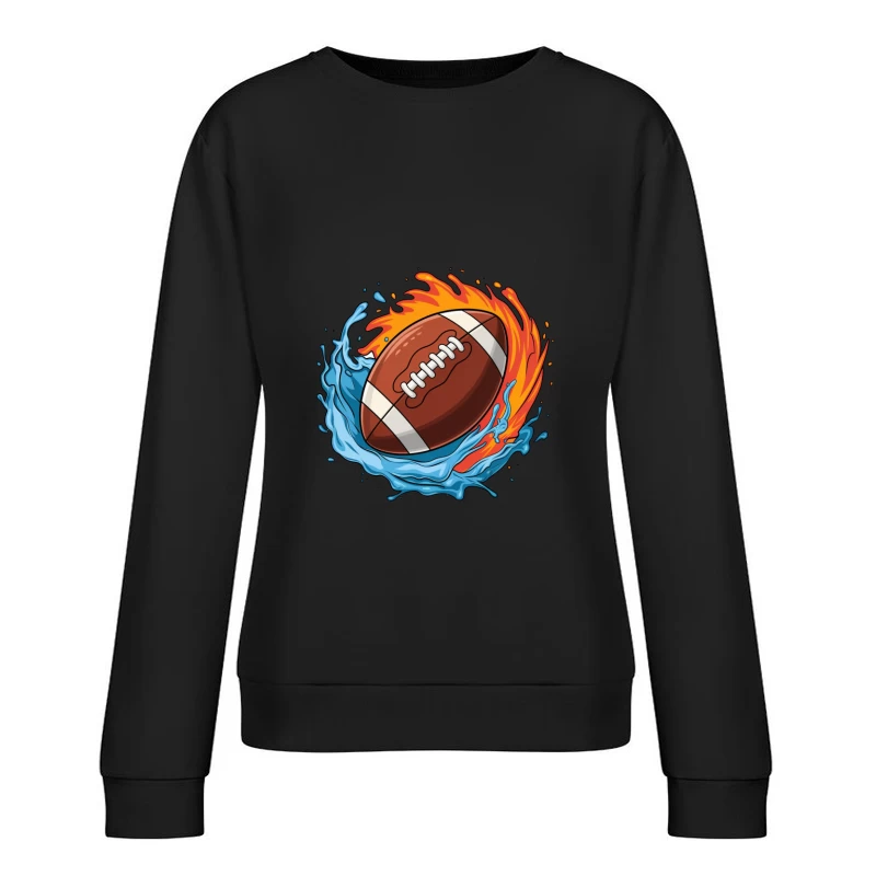 Dynamic American Football with Fire and Water Elements Female Pullover Sweatshirt