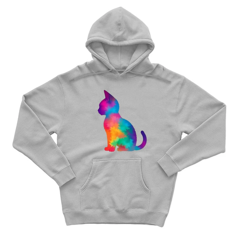 Rainbow Tie-Dye Cat Silhouette Art Male Pullover Hoodie