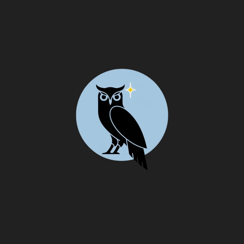 Minimalist Black Owl Illustration with Blue Circle and Star Bucket Hat