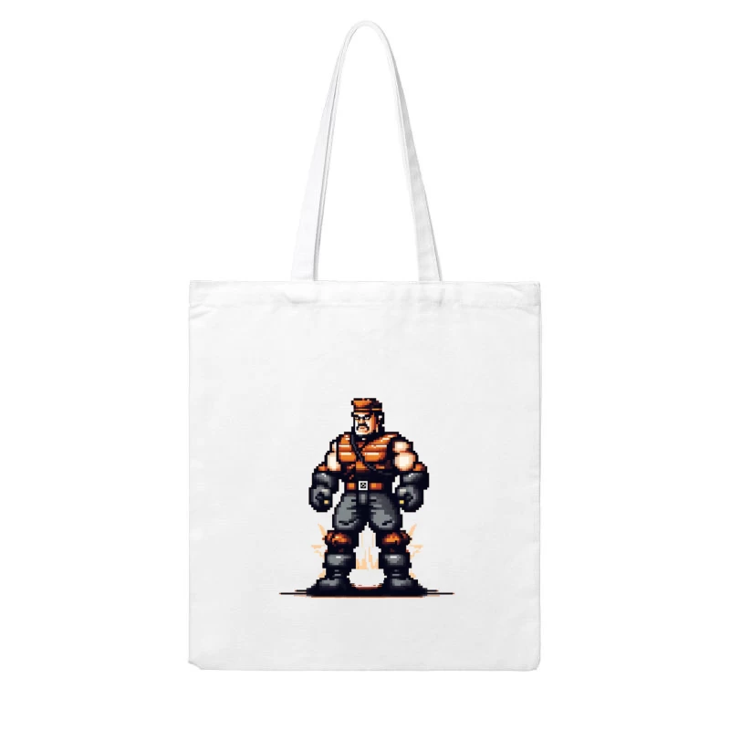 Retro Pixel Art Military Combat Hero Cotton Tote Bag