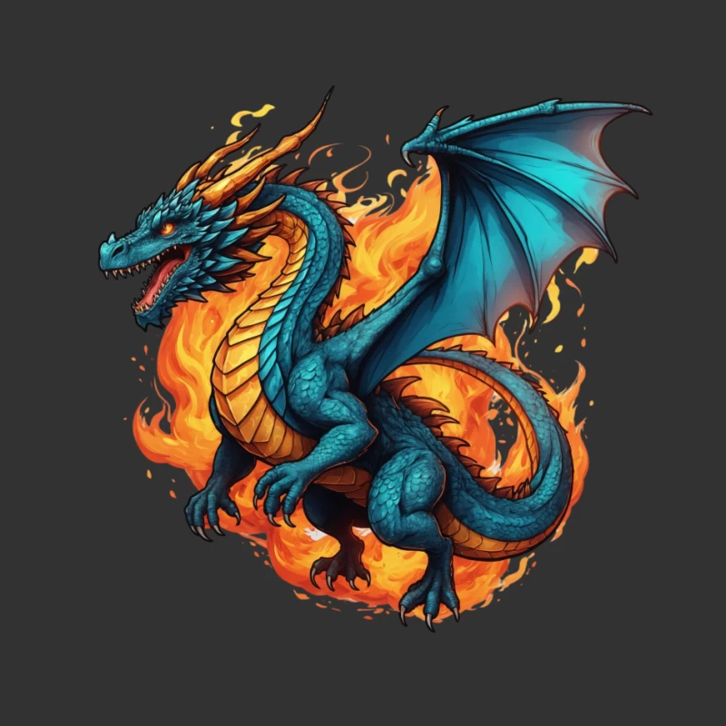 Blue Dragon in Flames Pin