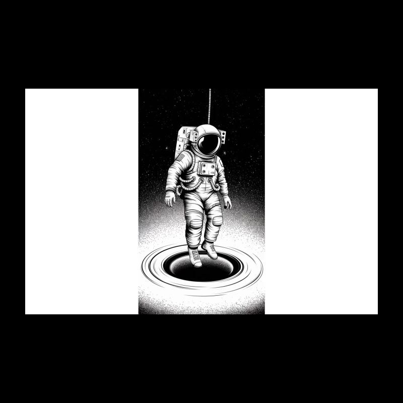 Floating Astronaut: Black and White Space Illustration Travel Mug