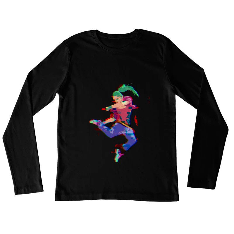 Animierter Kämpfer in Bewegung Damen Langarm T-Shirt