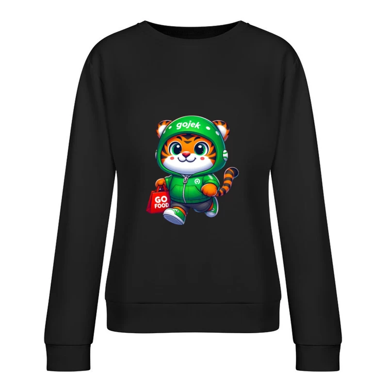 Niedliches Tiger-Maskottchen von Gojek mit GoFood-Tasche Damen Pullover Sweatshirt