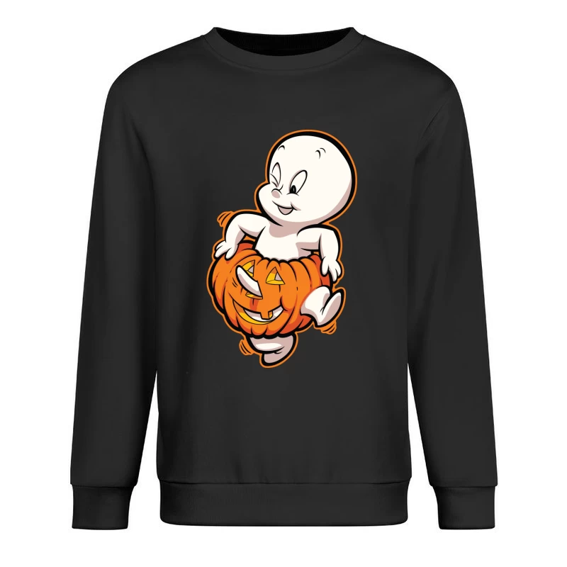 Casper the Friendly Ghost in a Pumpkin Costume Male Pullover Sweatshirt