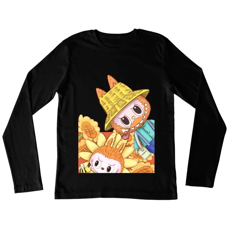 Sonnenblumenfiguren mit Strohhut Damen Langarm T-Shirt