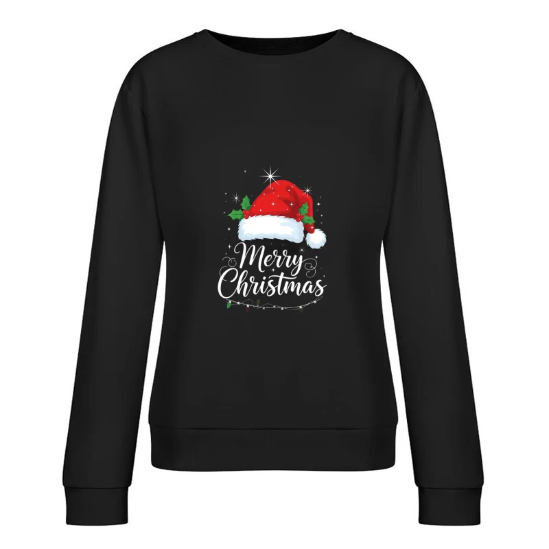 Merry Christmas Greeting with Santa Hat|Perfect Gift for Loved Ones|Holiday-themed christmas gift for her Female Pullover Sweatshirt